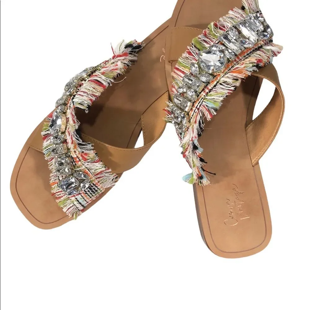 Crown Vintage blingy fabric fringe slides. Sz 9.5 - Picture 10 of 16